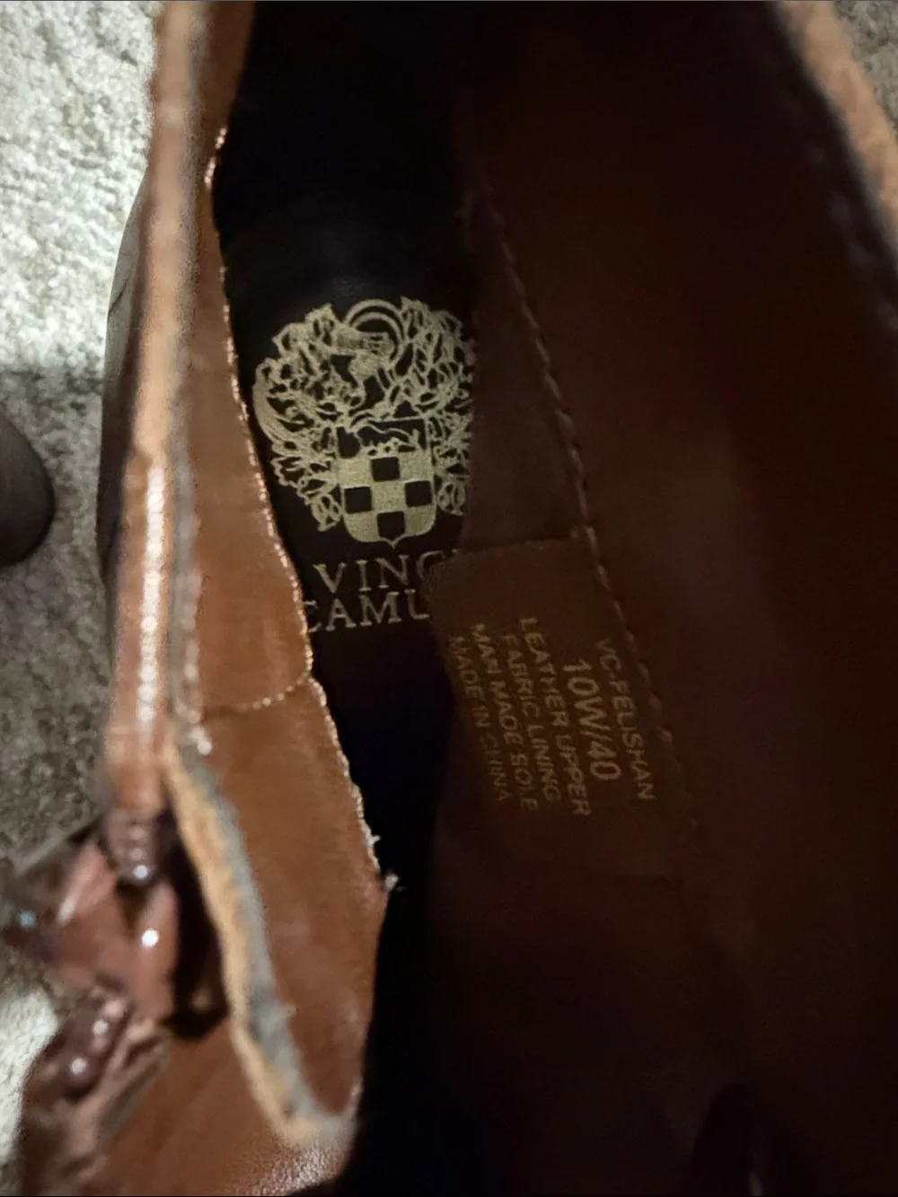 Vince Camuto Cognac Brown Leather Ankle Booties with Stacked Heel